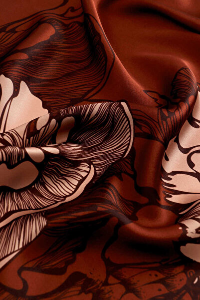 Bursa İpek Bordo Begonya Desen Sura İpek Eşarp