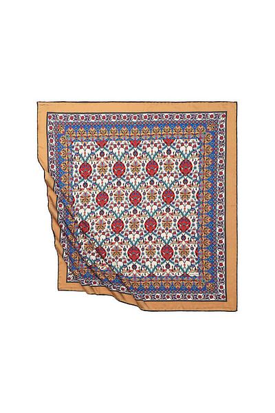 Bursa İpek Mustard Tile Tulip Pattern Silky Scarf