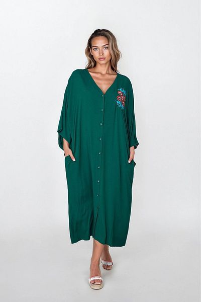 VAGGON Rochie de damă SMARALD VERDE Broderie cu nasturi în față, mărime mare, din viscoză VS00312