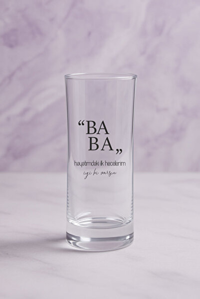 Ceymas Hediyelik Kişiye Özel Baba Baskılı Şeffaf Rakı Bardağı