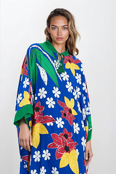 VAGGON Γυναικείο φόρεμα με μπλε δέσιμο με λεπτομέρεια με σχισμή μεγάλου μεγέθους βισκόζης Vs00299