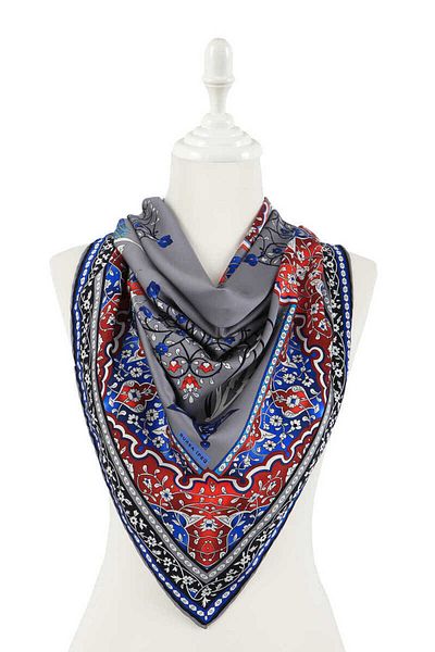 Bursa İpek Gray Turkish Motif Candlestick Tulip Pattern Silky Scarf