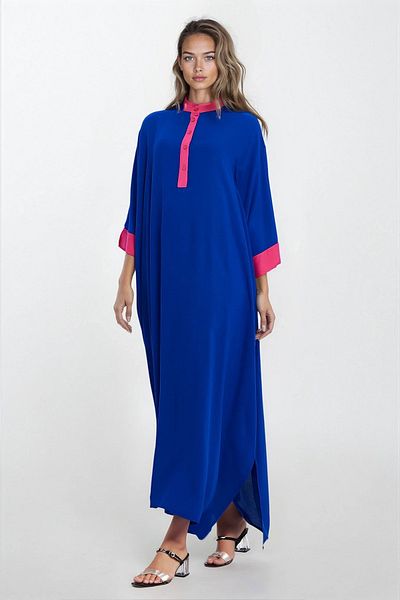 VAGGON Women's Saks Judge Collar Half Placket Slit Embroidery Embroidered Plus Size Dress Vs00333