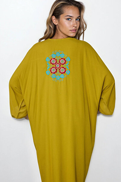 VAGGON Γυναικείο Φόρεμα ΛΑΔΙ ΠΡΑΣΙΝΟ Κέντημα με κουμπιά μπροστά Plus Size Viscose VS00312