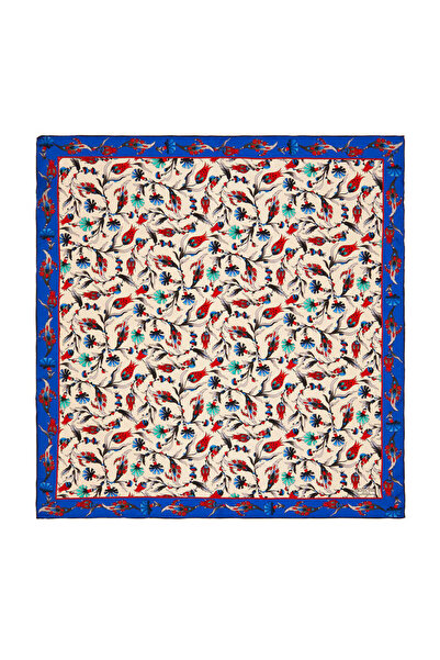 Bursa İpek Μεταξωτό μαντίλι με μοτίβο τουλίπας Ecru Saks