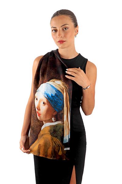 Bursa İpek Black Pearl Earring Girl Silk Painting Scarf