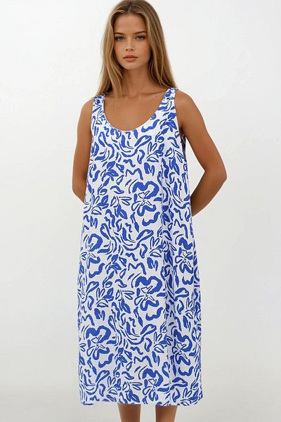 VAGGON Rochie SAKS pentru femei, cu umeri elastici, fără mâneci, cu croiala confortabilă, cu imprimeu VS00270
