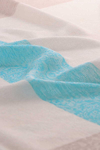 Bursa İpek Turquoise Wool Shawl - Border Pattern