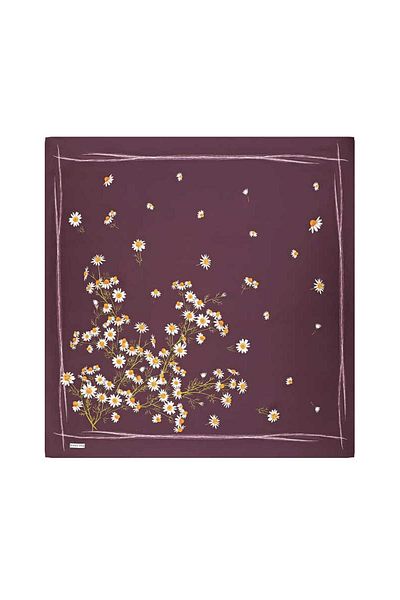Bursa İpek Daisy Patterned Purple Twill Silk Scarf