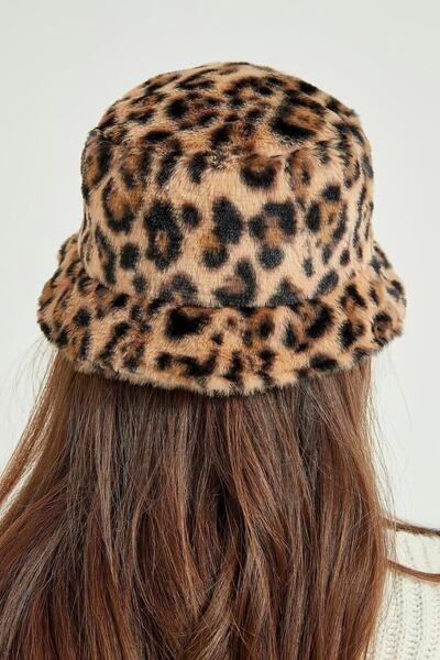 Axesoire 12763 Leopar Peluş Vizon Bucket Şapka