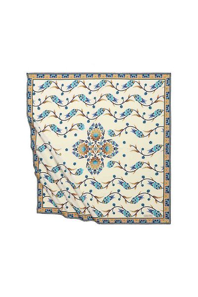 Bursa İpek Gold Row Tulip Pattern Silky Scarf