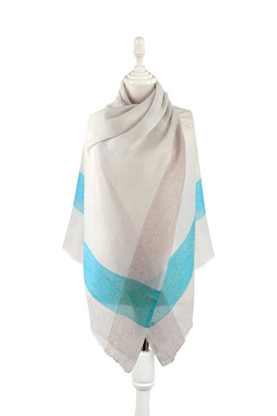 Bursa İpek Turquoise Wool Shawl - Border Pattern