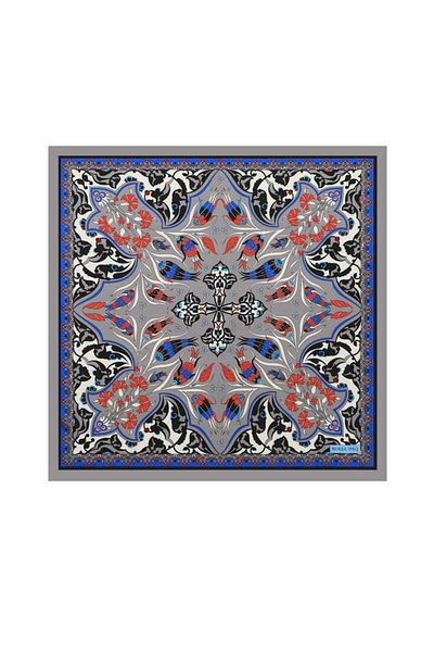Bursa İpek Gray Çintemani Carnation Pattern Silky Handkerchief