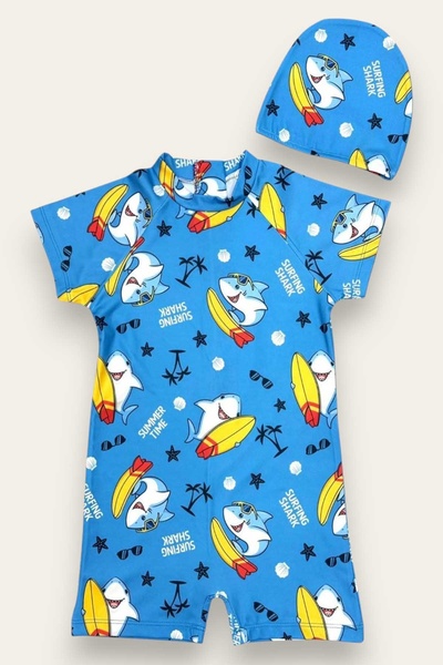 My Kids Wear Boy's Jumpsuit Swimsuit with Boned, Washed Zipper, Sun Protection