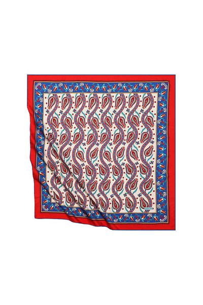 Bursa İpek Red Ivy Tulip Pattern Silky Scarf