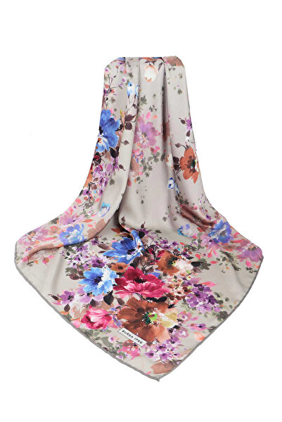 Bursa İpek Μεταξένιο μαντίλι με μπεζ μοτίβο γεράνι