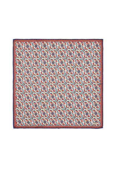 Bursa İpek Ekru Saks Sarmaşık Lale Desen İpek Mendil