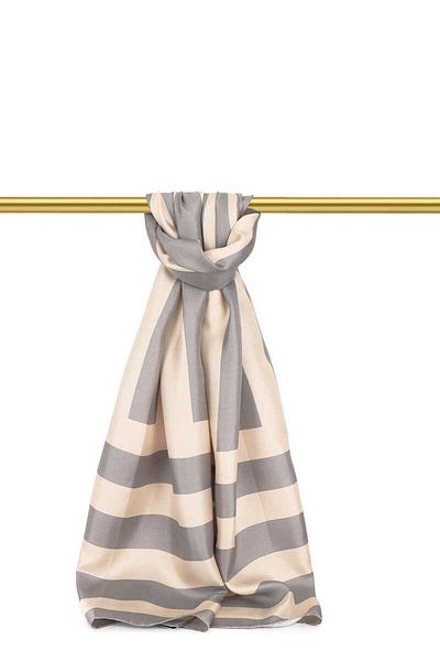 Bursa İpek Gray Line Pattern Twill Silk Shawl