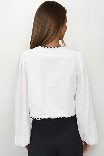 VAGGON Women's Black Embroidered Tie Ceten Crop Jacket Vs00235