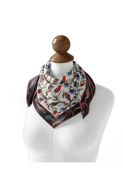 Bursa İpek Tulip Patterned Black Soft Scarf
