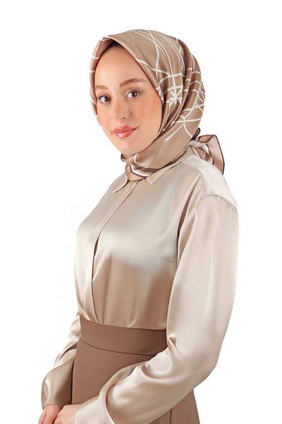 Bursa İpek Twill Silk Scarf - Milky Brown Echo Pattern