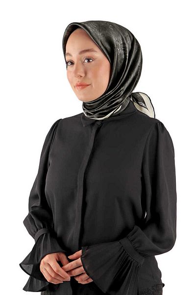 Bursa İpek Black Silk Brush Scarf