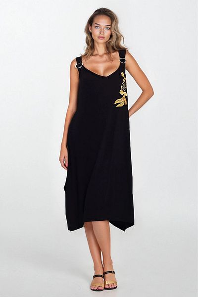VAGGON Women's Black Double Pocket Strap Plus Size Woven Dress Vs00281