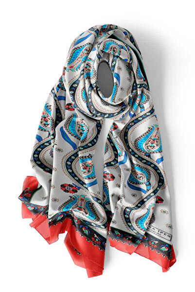 Bursa İpek Red Black Row Tulip Voile Silk Scarf