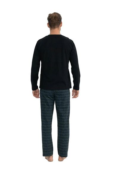 U.S. Polo Assn. US Polo Assn. 18853 Costum de pijama pentru bărbați cu mânecă lungă, cu nasturi, cu rever, negru