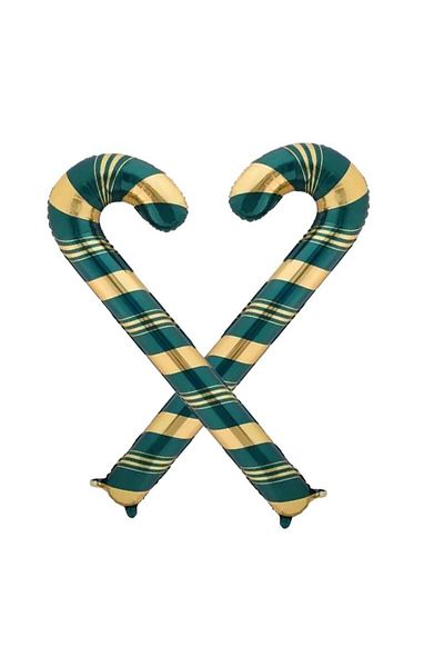 partidolu New Year's Candy Cane Green Gold Cane Candy Shaped Foil Balloon 73X36 cm 2 Pieces