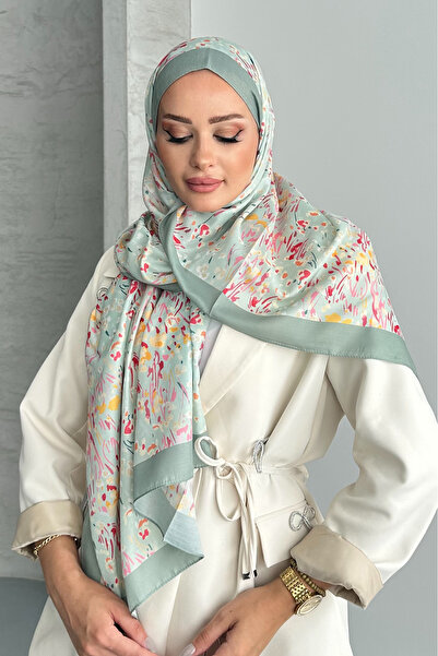 Stella Eşarp Ethnic Leopard Flower Pattern Çağla Πράσινο Χρώμα Μαλακό βαμβακερό σάλι