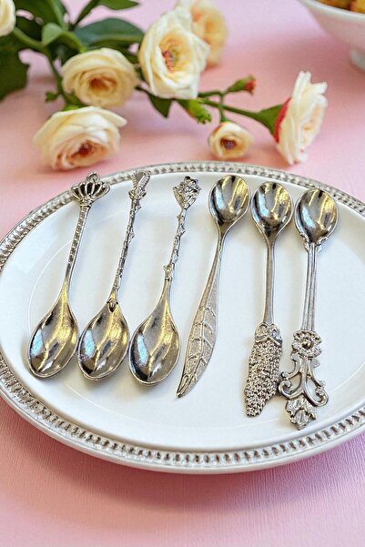 CHANCE GİFT 6'lı Çay&Kahve Kaşığı 6 Farklı Motifli Tatlı Reçel Dondurma Kaşığı Eskitme Antika Model Hediyelik