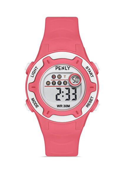 Penly ساعة يد رقمية للأطفال مقاومة للماء موديل 8212 - وردي، 4 ألوان مع ساعة توقيت ومنبه 5atm