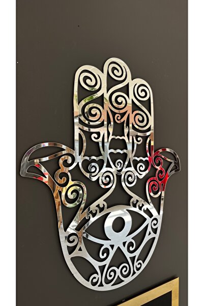 Numa Concept همسة فاطمة اليد الأم من الخشب المضغوط مع مرآة فضية من البلكسي مقاس 60x50 سم