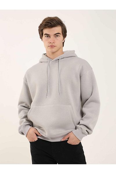 Dufy Stone Men's Oversize Plain Cotton Hooded Sweat-Shirt - 103727