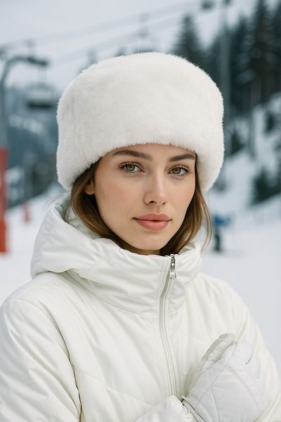 Luminos Butik White Plush Kalpak Hat |   Women's Winter Hat with Faux Fur Spk1146