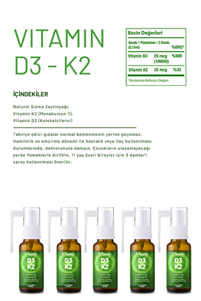 Vitanil's Nutrition D3 K2 Sprey Vitamin 20ml