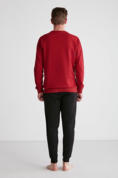 U.S. Polo Assn. U.S. Polo Assn. 18717 Men's Claret Red Round Collar Long Sleeve Pajama Set - Claret Red