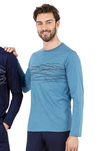 Pierre Cardin 6061 Set pijamale pentru bărbați cu mâneci lungi și decolteu crew-albastru