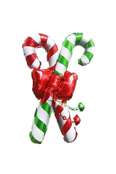 partidolu New Year's Candy Cane Double Cane Candy Shaped Foil Balloon 63X49 cm 1 Piece