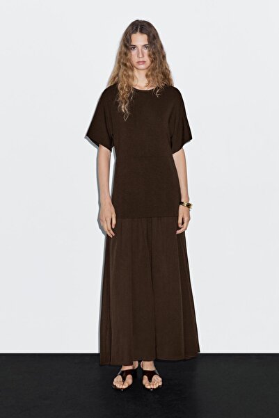 Massimo Dutti Kontrast büzgülü triko elbise