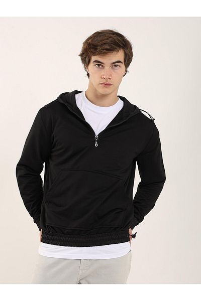 Dufy Black Men's Regular Fit Plain Zip Hooded Sweat-Shirt - 91874