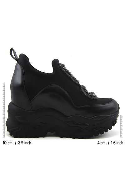 Erkan Saçmacı Almendra Black Stretch Stone Hidden Wedge Heeled Casual Shoes