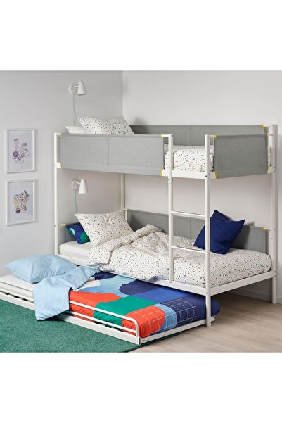 IKEA ranza, beyaz-açık gri, 90x200 cm, bazalı