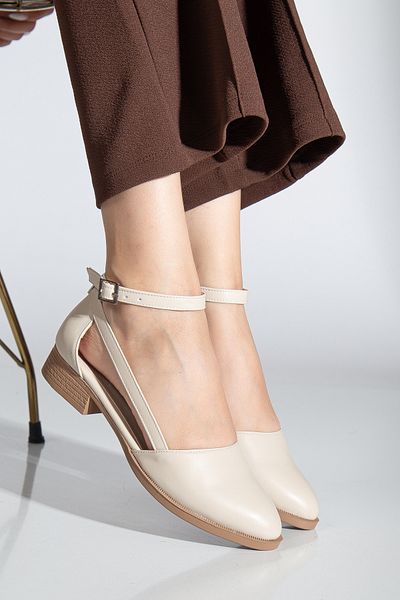 MaskButik Rayna Low Heel Skin Shoes Beige