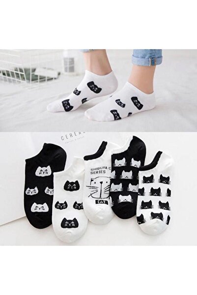 SOCKSHION Комплект дамски цветни ултрамеки еластични чорапи с котешки шарки - 5 чифта