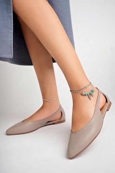 Deripabuc Genuine Leather Silver Women's Leather Ballerinas Dp58-5052