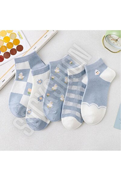 SOCKSHION Комплект дамски ботуши с шарки Blue Daisy, 5 чифта чорапи