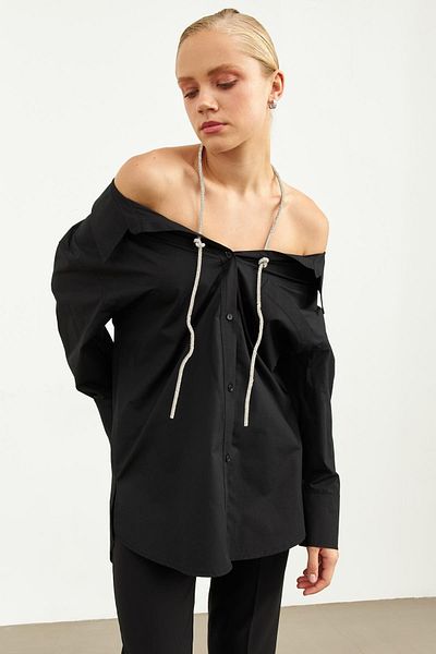 Setre Black Neck Accessory Detailed Tunic