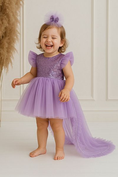 Hobidik Baby Lilac Sequined Tracking Detachable Tutu Pearl Dress